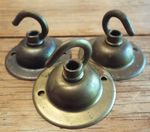 BRASS CEILING LIGHT ROSE WITH HOOK  LIGHT FITTING PART RECLAIMED #F41