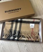 Burberry Cashmere Scarf Honey Beige Classic Nova Check 62" x 12"