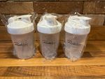 Protein 600ml Clear Reusable Plastic Shaker Bottle, White Screw-On Lid Gym Sport