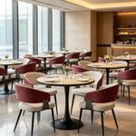 Round Kitchen Dining Table Restaurant Cafe Bistro Table 4 Upholstered Chairs Set