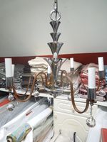 French Art Deco chrome & copper Chandelier by Marius 'SABINO'  Made in Paris