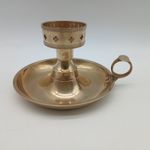 Vintage Brass Chamber Stick Candle Holder With Cross Cut Out Design 