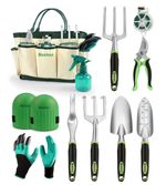 Bokhot 13 Piece Garden Tool Set with Tote Gloves Kneeler New