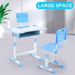 Kids Desk Chair Set School Student Child Kids Study Table Height Adjustable Blue