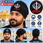Sikh Patka Punjabi Black Khanda Cotton Head Wrap Bandana Singh Kaur Turban Black