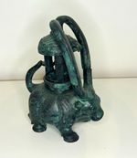 Bronze Finish Animal Theme Table Top Single Lantern, Chinese Reproduction 