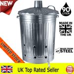 LARGE 90L INCINERATOR FIRE BIN GALVANISED GARDEN BURNING RUBBISH TRASH PAPER