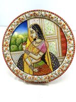 Marble Handicraft Plate Rajasthani Women Bani Thani Tribal Ethnic Hand Painted