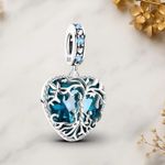 Blue Heart Family Tree dangle Charm For Bracelets S925 Sterling Silver