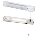 Modern Bathroom White or Chrome Shaver Light Dual Socket Pull Cord Over Mirror