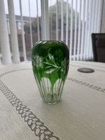 vintage bohemian emerald green cut-to-clear crystal vase
