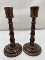 Pair Antique Wood Turned Candle Sticks