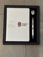 Official England Rugby RFU 3 Piece Gift Set Badge Notebook & Pen In Box
