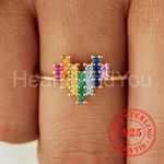 1ct Round Cut Simulated Gemstone Rainbow Heart Love Ring 14K Yellow Gold Plated