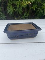 Japanese Bonsai Pot Blue Glazed Ceramic Planter 17cm Signed “JAPAN” 1970s