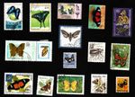 BUTTERFLIES AND INSECTS- 16 STAMPS ALL DIFFERENT. FREE UK POST