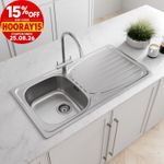 Stainless Steel Inset Kitchen Sink Single 1 Bowl Reversible Drainer FREE Waste