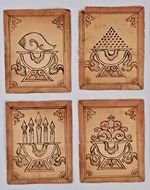 Antique Tibetan Buddhist Tsakli Ritual Offering Cards Set of 4 Calligraphy 19thC