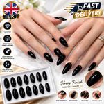 24x False Nails, Black Gloss Almond shape, Press on Nails with File