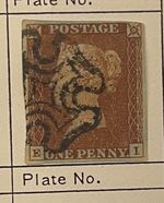 GB QV 1841 SG 8 1d Red-Brown Plate 12 VFU 4 Margin MX Letters E-I