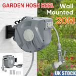 20m Garden Patio Hose Reel Wall Mounted 180° Swivel Retractable Auto Rewind Pipe