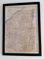 Antique c.1902 New York Map Framed Vintage Wall Art Americana Decor Large
