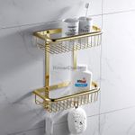 Polish Gold Dual Tier Shower Caddy Bathroom Shelf Organizer Bath Storage Basket