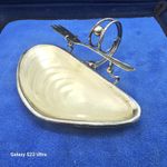 Cool Silver Plated Butter ,Caviar Dish ,Shell Design Glass Liner And Fork/Spoon