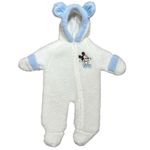Vintage Disney Baby Mickey Hooded one piece  0-3M Fleece Footed Blue White USA