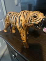 Vintage Leather Wrapped Paper Mache Bengal Tiger ~ Made in India