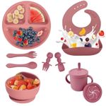 Silicone Baby Feeding Set BPA Free Sucker Bowl Dining Plate Straw Cup Spoon Fork