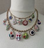 Boho Floral Charm Layered Necklace Gold Tone Colourful Statement