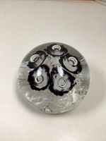 Jennings Bonnell J.B. Glass Paperweight w/ Black  & White Trumpet Flower Design