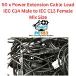 50 x Power Extension Cable Lead IEC C14 Male to IEC C13 Female Mix Size