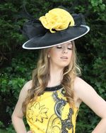 Stunning Snoxhall Yellow And Black Floral Hat With Bursting Spiky Floral Forms