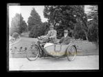 Vintage Motorcycle and Sidecar Glass Negative, Early 1900s? Triumph or Similar.