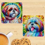 Shih Tzu Dog Stained Glass Effect Coasters, Set Of 2, Mug Mats