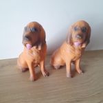 Bloodhound Dog with Black Eyes Figurine Ornament Vintage Ceramic Brown 