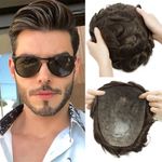 Mens Real Hair Replacement System Thin PU Skin Toupee Hairpiece Human Hair Wig K