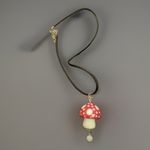 Ceramic Red Mushroom Polka Dot Necklace Small Pendant Women’s