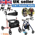 Folding Rollator Lightweight Walking Aid 4 Wheels Mobility Walker With Seat