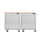 26” Stainless Steel Roller Tool Cabinets with Wooden Worktops – 6 Drawer Hea