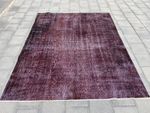 Vintage Turkish Area Rug 6.6x8.2 ft Burgundy Overdyed Square Distressed Carpet
