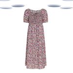 Ex Women's Maxi Dress - Plus Size Ditsy Floral Print Shirred Multicolour