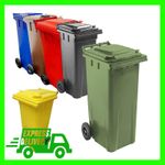 140L Compact Sized Strong Outdoo Coloured Wheelie Bins With Rubber Wheels & Lid