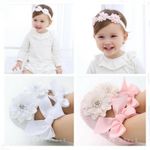 Newborn Baby Girl Pearl Pram Shoes Infant Princess Dress Outfit Shoes + Headband