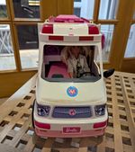 Barbie Ambulance Vehicle Playset with Doctor Doll & Stretcher White/Pink
