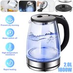 2L Electric Kettle Fast Glass Kettle Boil Quiet 360 Blue LED Boil-Dry Protection