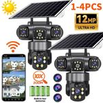 12 MP 4G SIM Solar Security IP Camera Outdoor 3 Lens PTZ CCTV Motion Detection