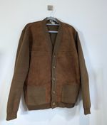 Lucier Suede Cardigan Mens Medium Brown Heavy Knit Mod Grandad Vintage